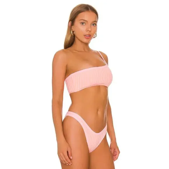 L*SPACE Axel Bikini Top Crystal Pink Lemon Drop One Shoulder Pullover Large NEW - Picture 2 of 8
